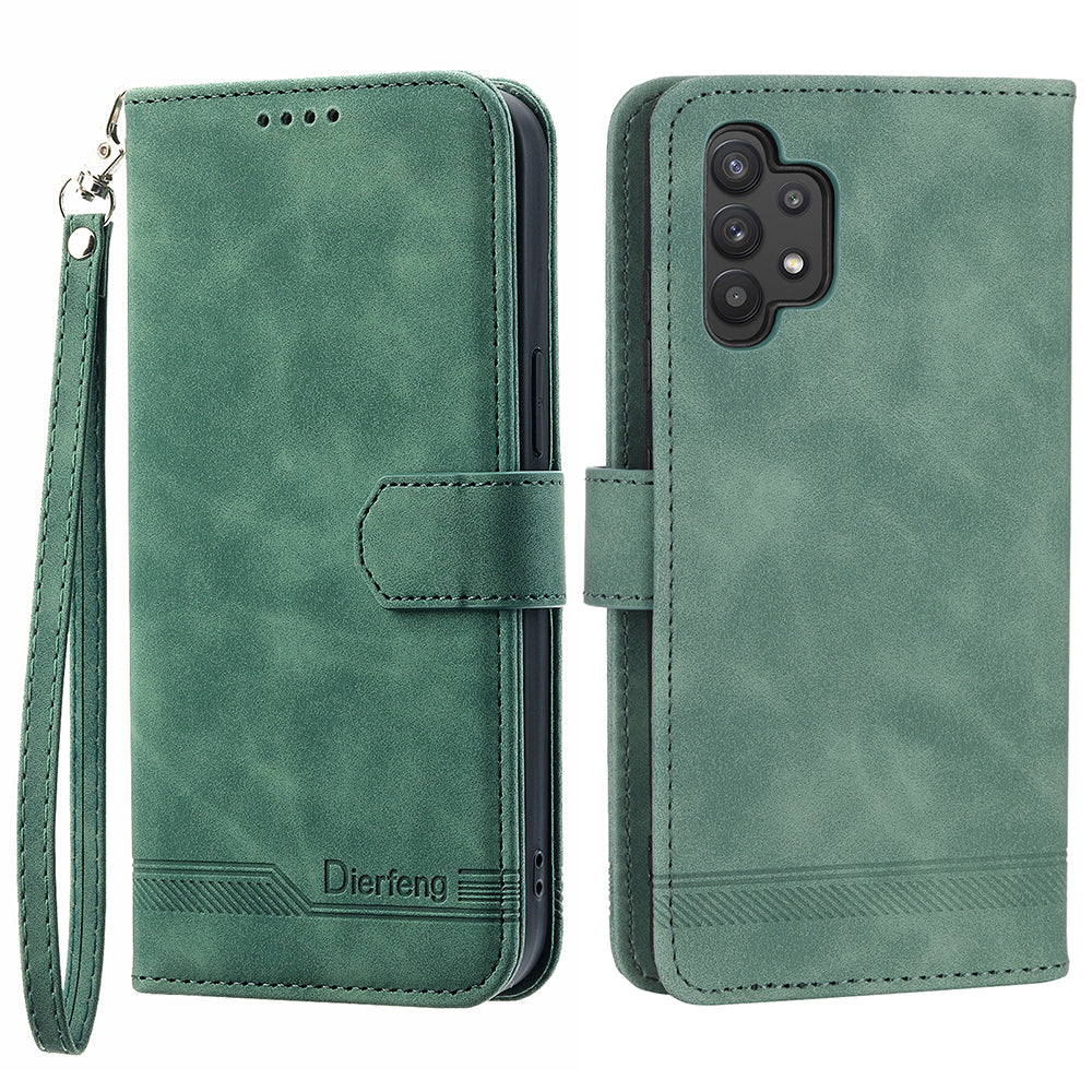 DIERFENG DF-03 PU Leather Phone Cover for Samsung Galaxy A32 4G (EU Version) Stand Wallet Lines Imprinted Case DIERFENG DF-03 PU Leather Phone Cover for Samsung Galaxy A32 4G (EU Version) Stand Wallet Lines Imprinted Case